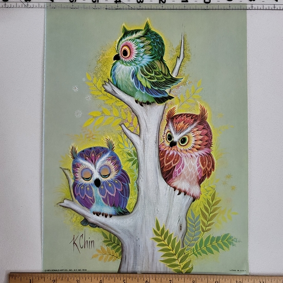Vtg 1973 The Wise Owls Color Prints By K Chin - First Edition - Picture 6 of 16
